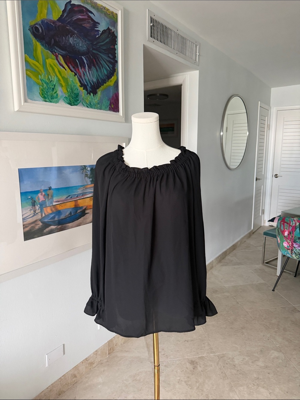 Talbots Black Off-the-Shoulder Peasant Blouse